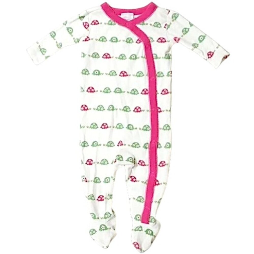 NWOT Gymboree Footed One Piece Pajamas 0-3M Pink Green Turtles